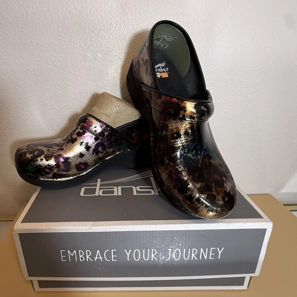 NEW Box Dansko XP 2.0 Clog Multi Color Leopard Swirl Nurse Doctor EU 38 US 7.5/8 - Picture 7 of 16